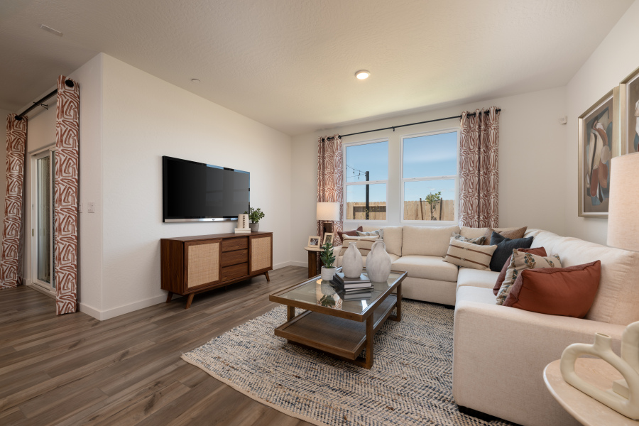 A living room with a tv and couches.