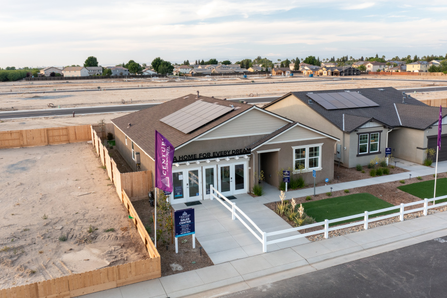 A house with a pool.