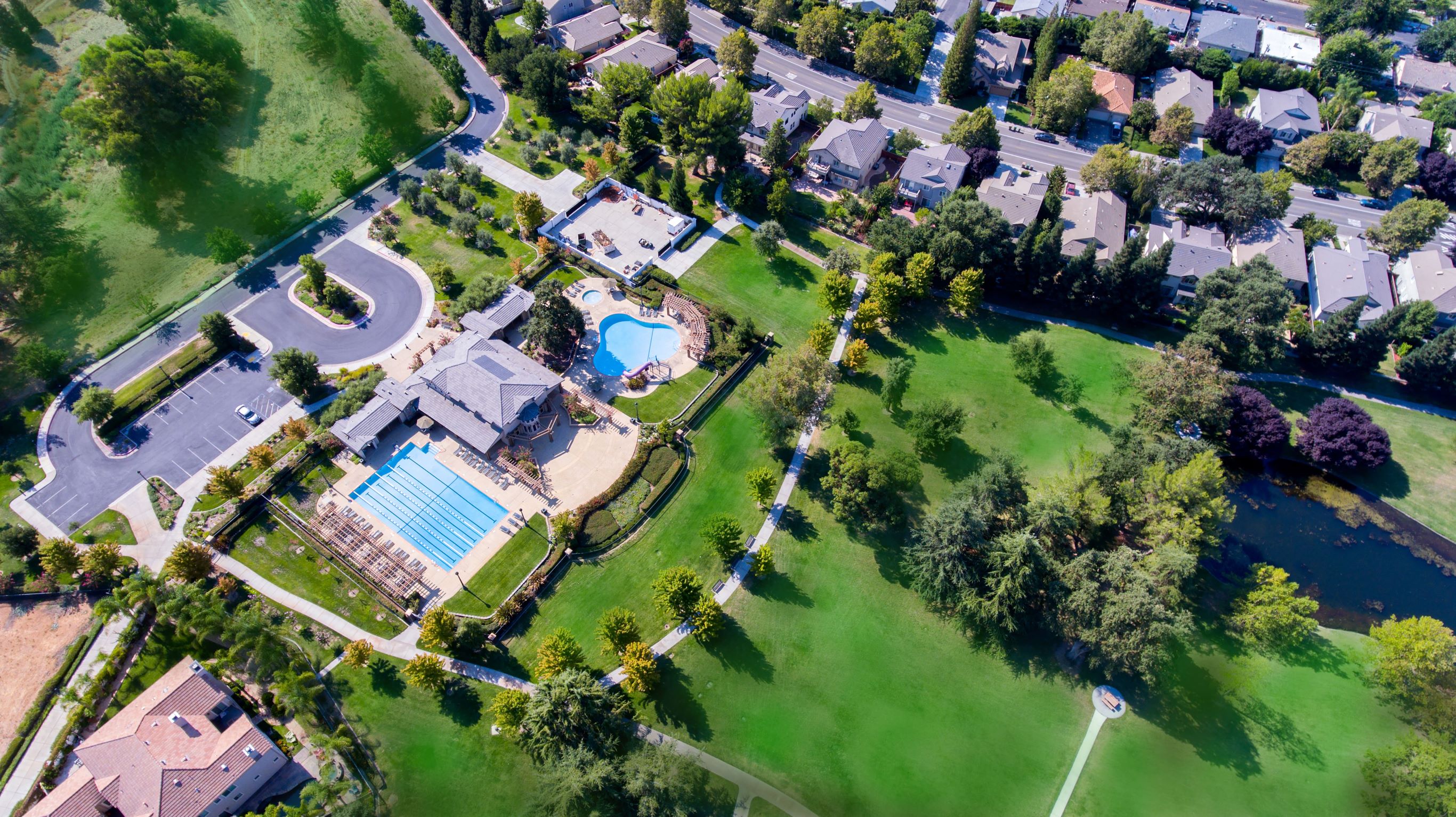 Aerial view of a neighborhood.