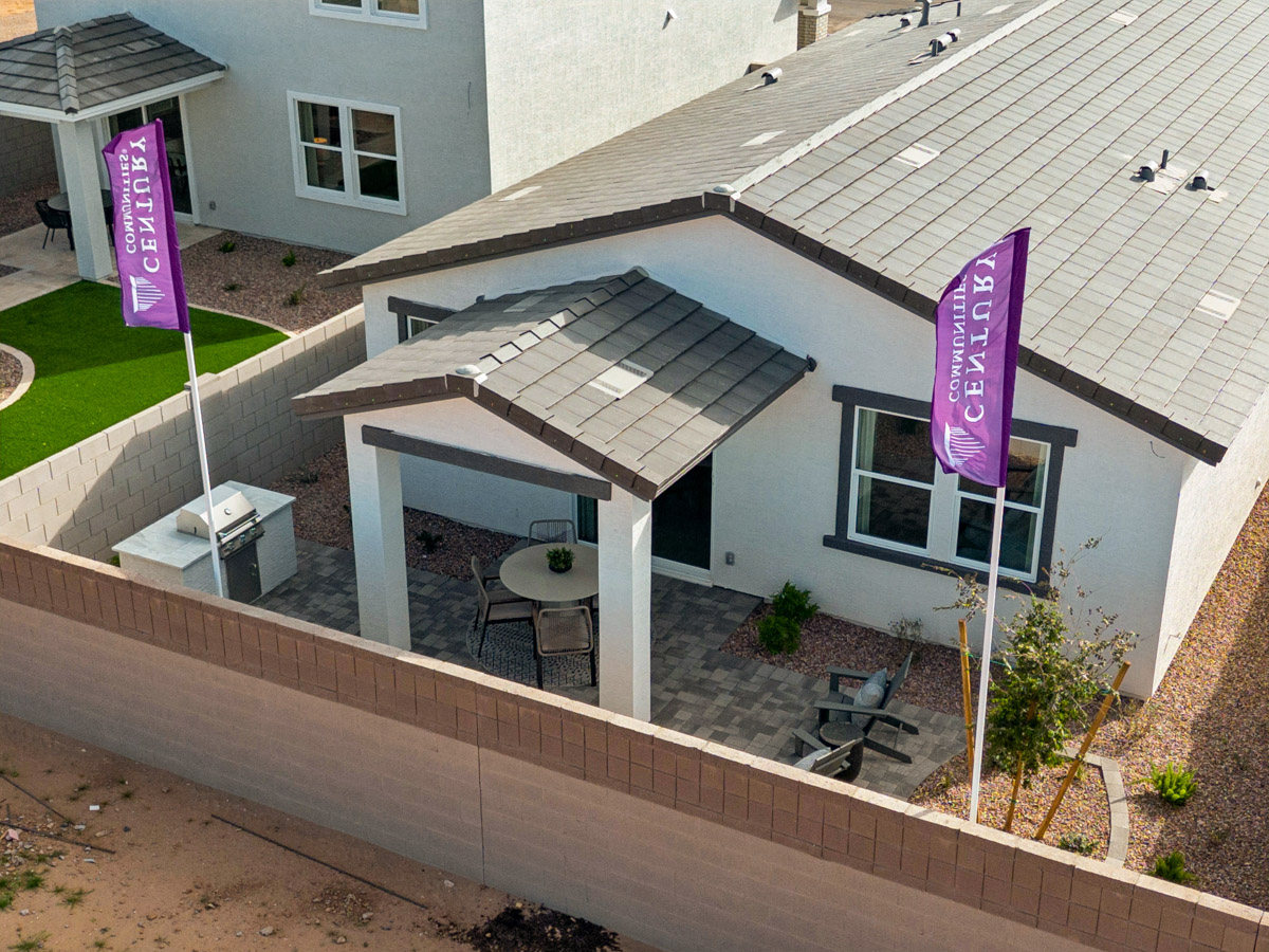 A house with a brick patio.