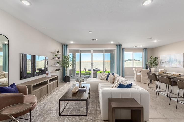 A living room with a large window.