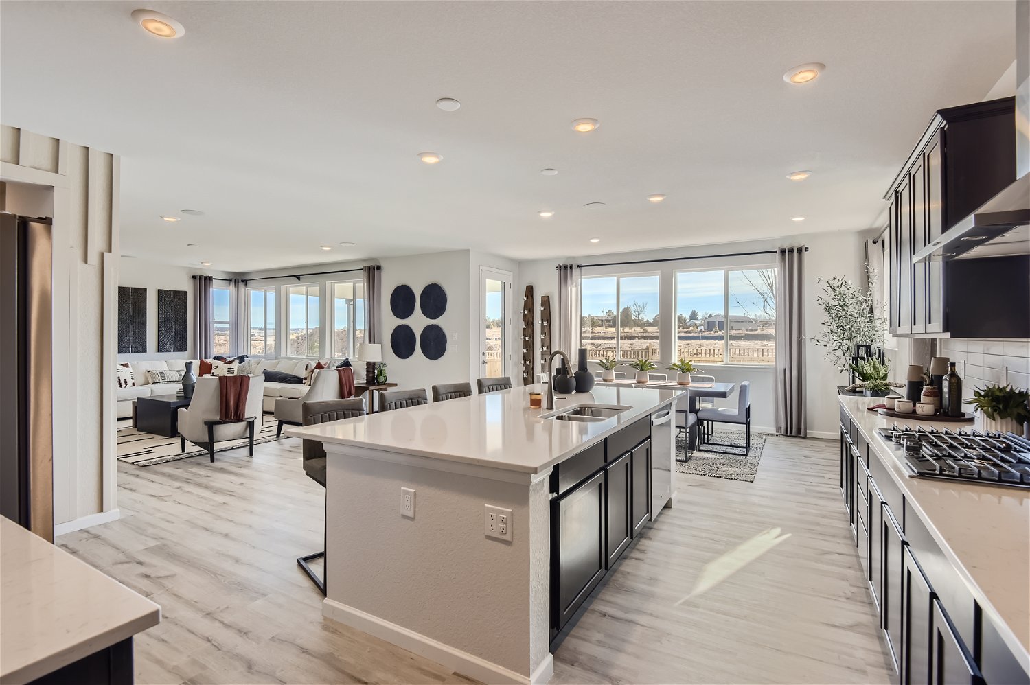 A kitchen with a large island.