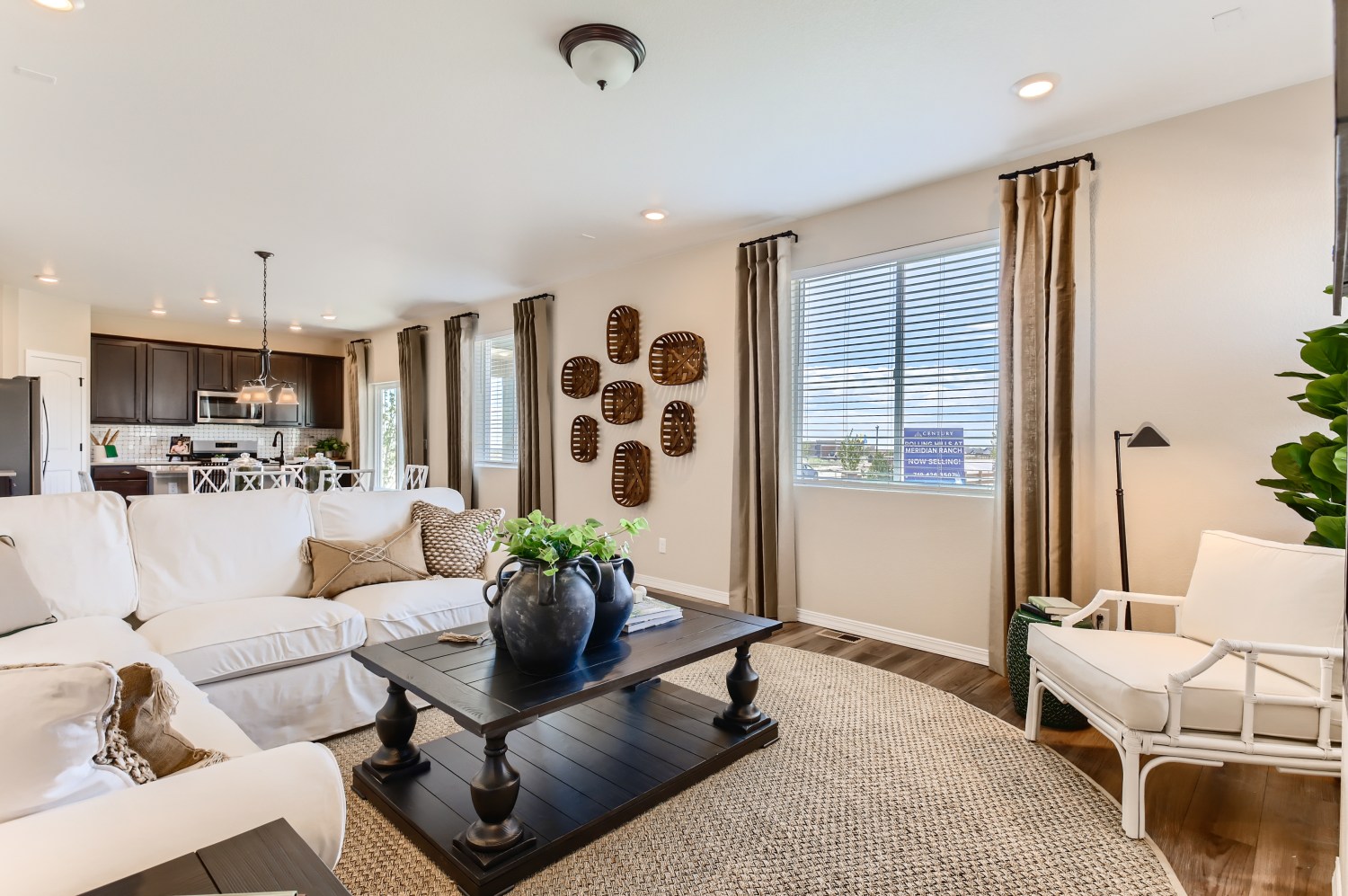 A living room with a couch and a coffee table.
