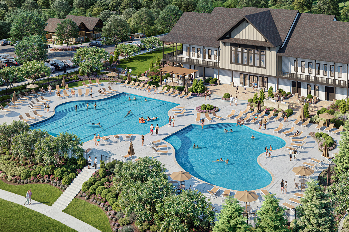 A large pool with people in it.