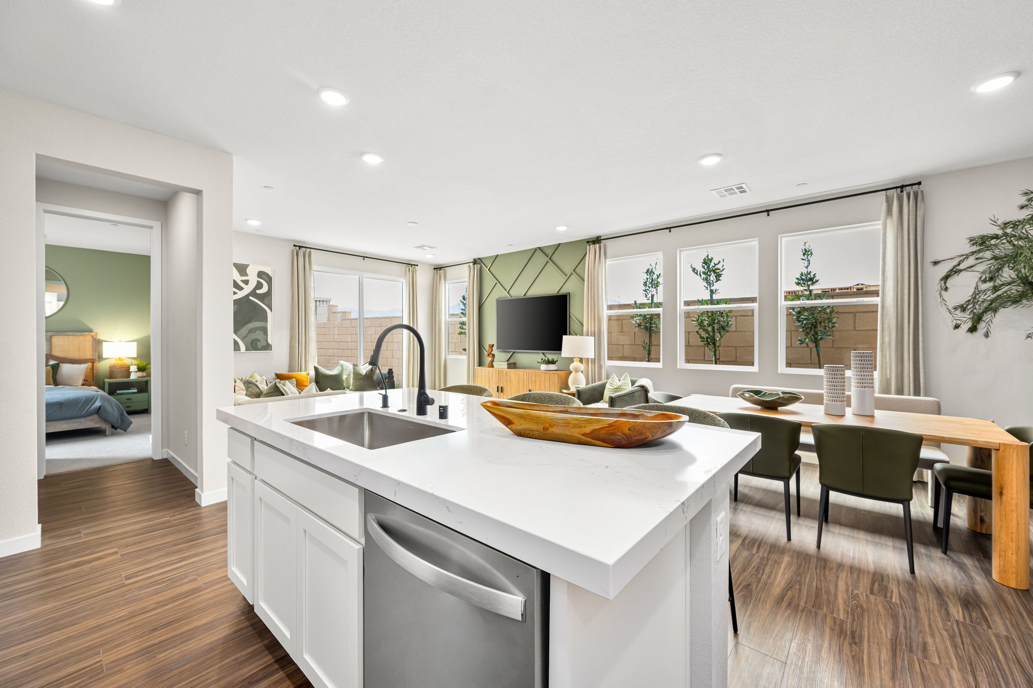 A kitchen with a large island.