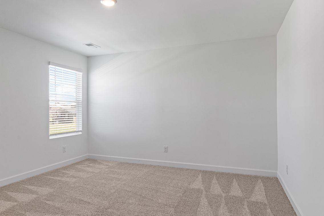 A room with a carpet and a window.