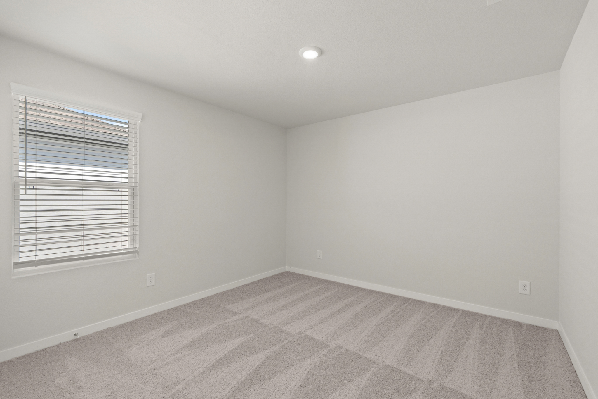 A room with a carpet and a window.