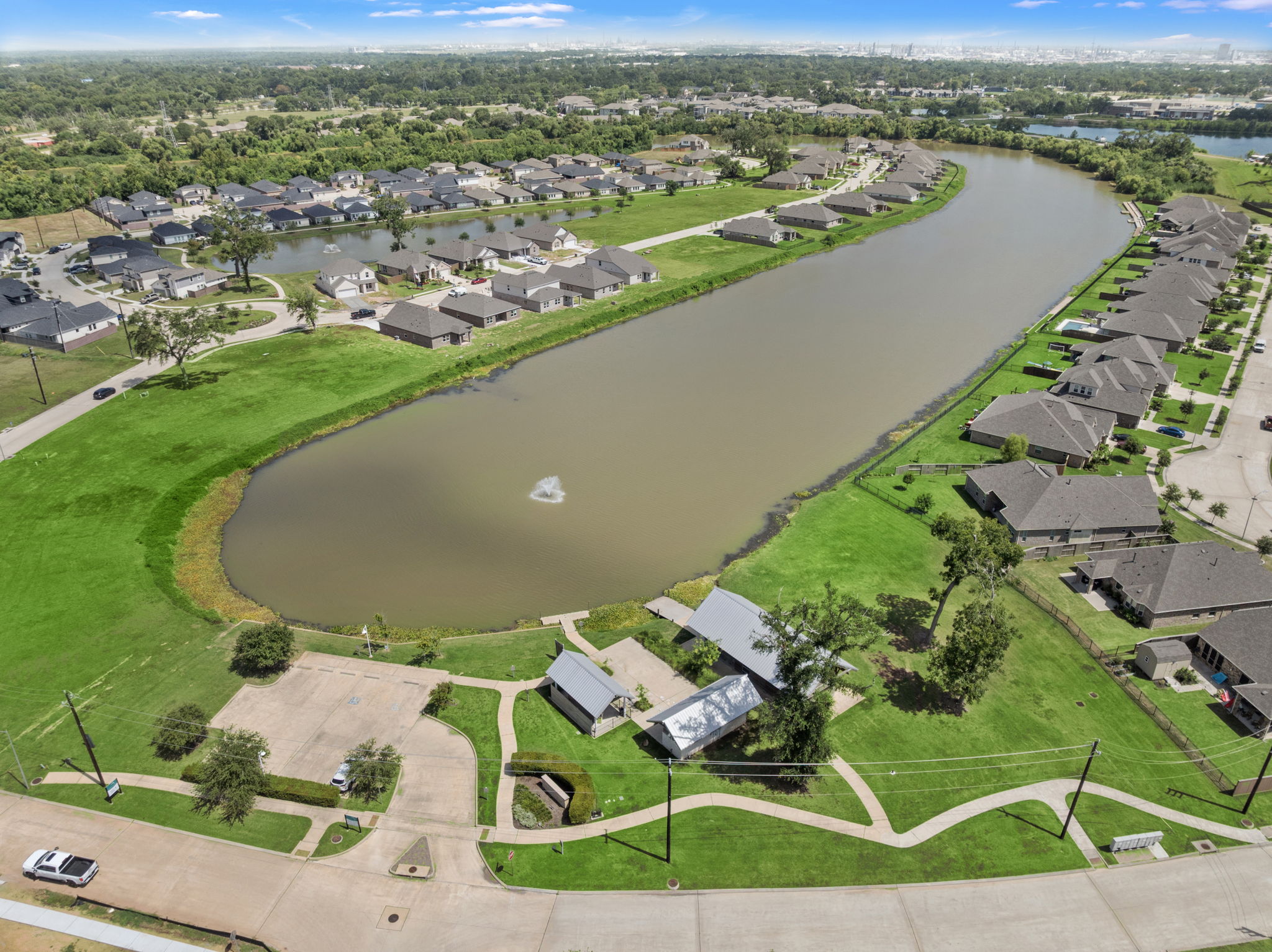 A river flowing through a town.