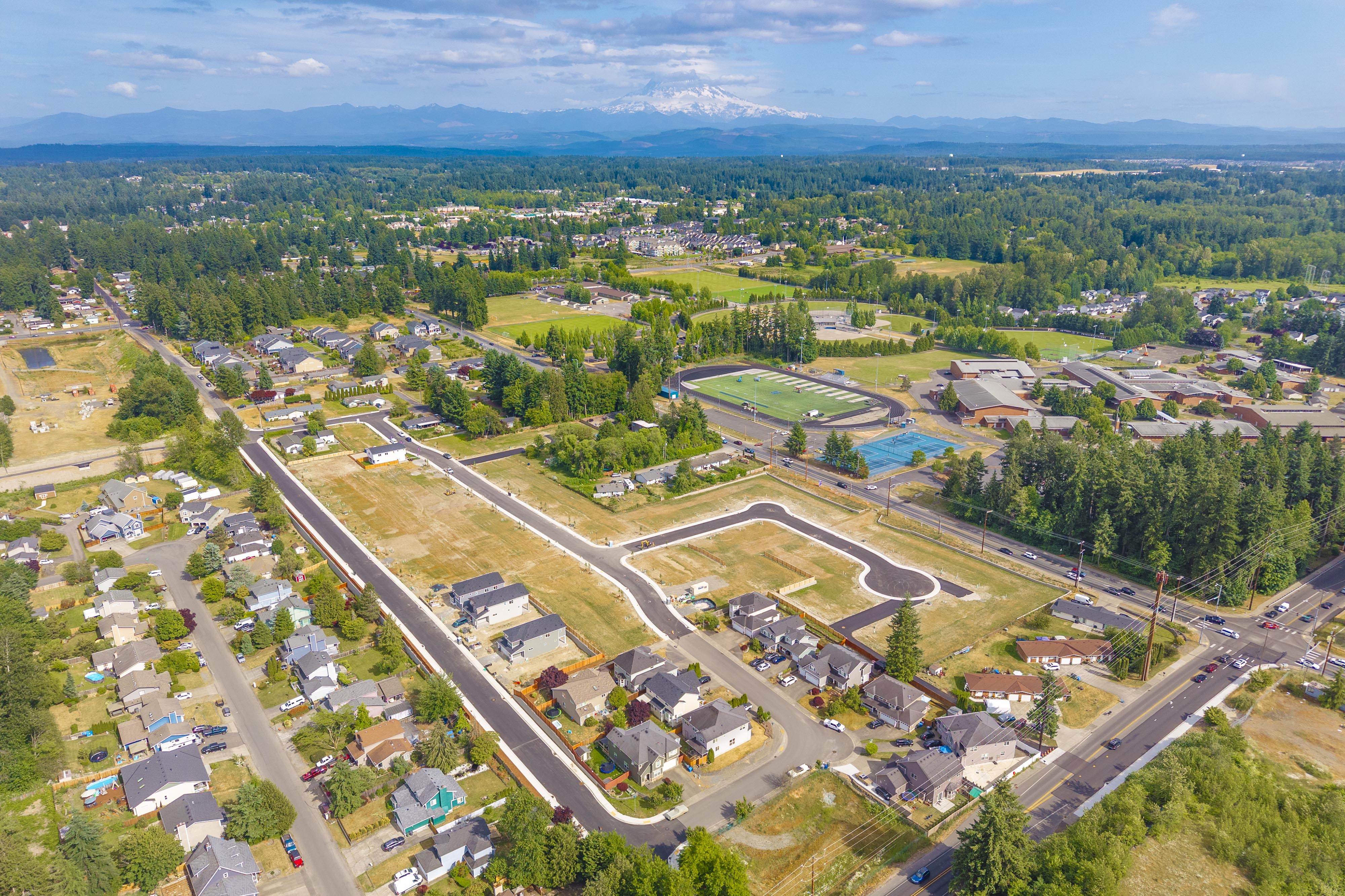 An aerial view of a city.