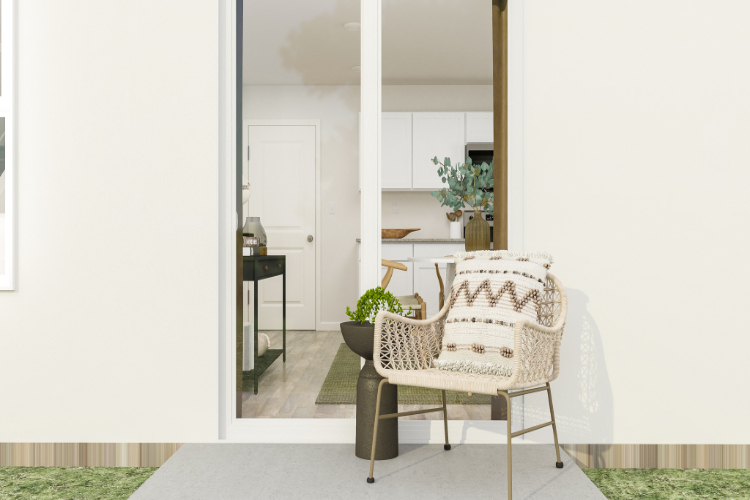 A white chair in a room.