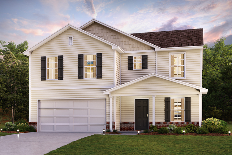 A white house with a lawn.